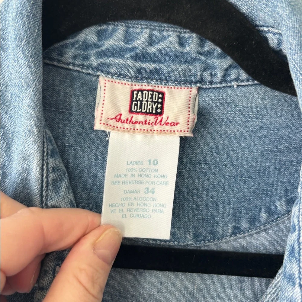 Vintage Faded Glory Blue Chambray Denim Sleeveless Button Mini Dress‎ Size 10
